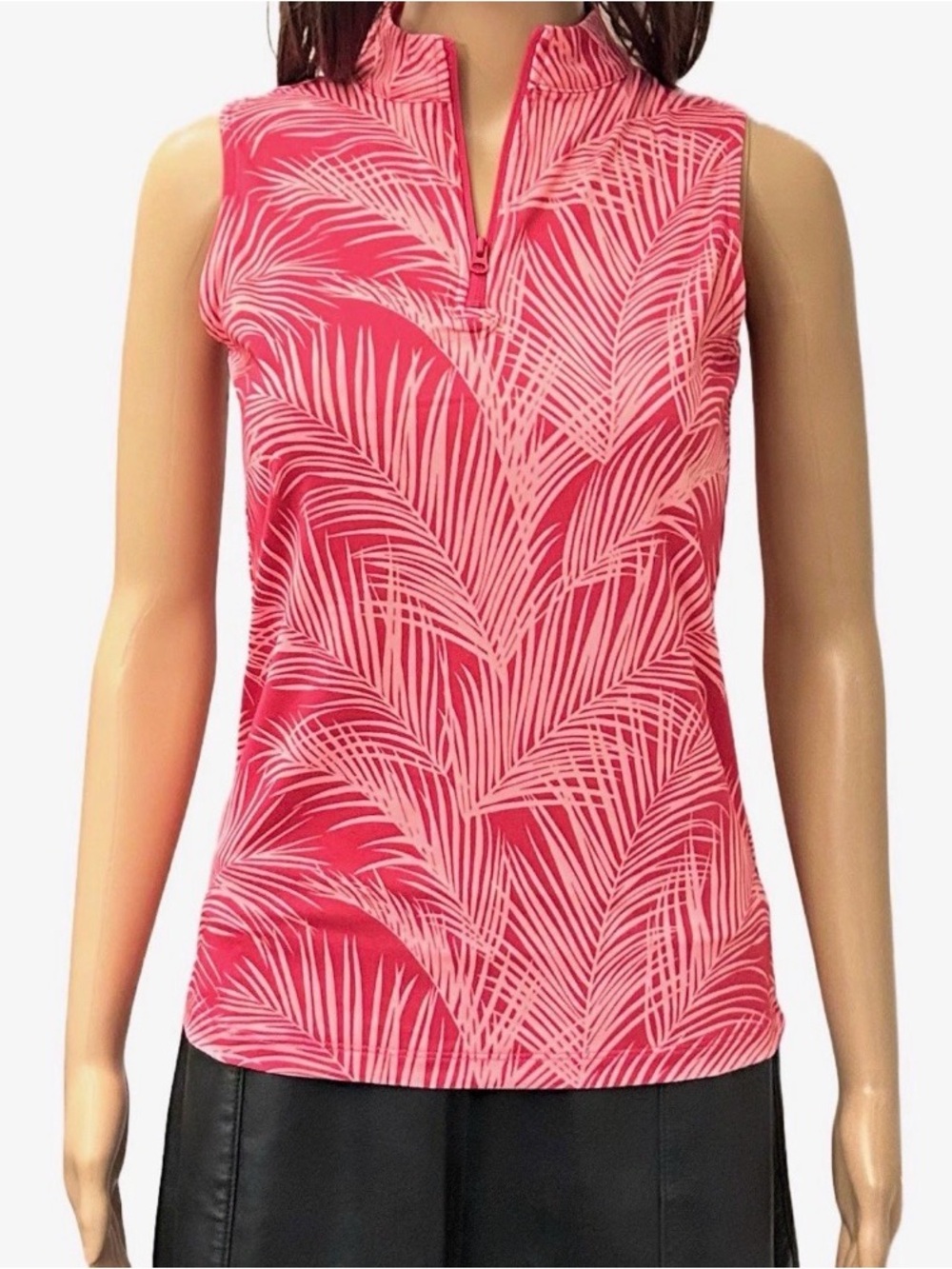 Tommy Bahama Pink Palm-Print Zip Mock Neck Tank